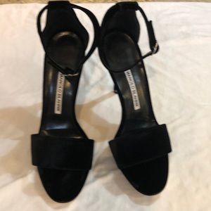 Manolo Blahnik black velvet Ankle - Strap Sandals